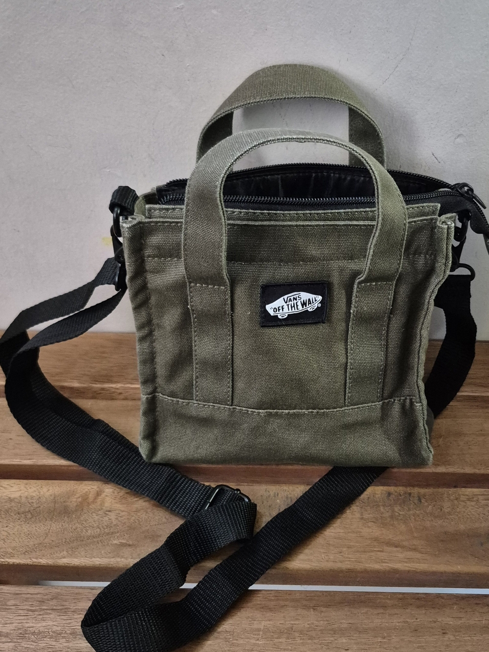 NWOT Vans Olive Canvas Mini Messenger with Black Strap